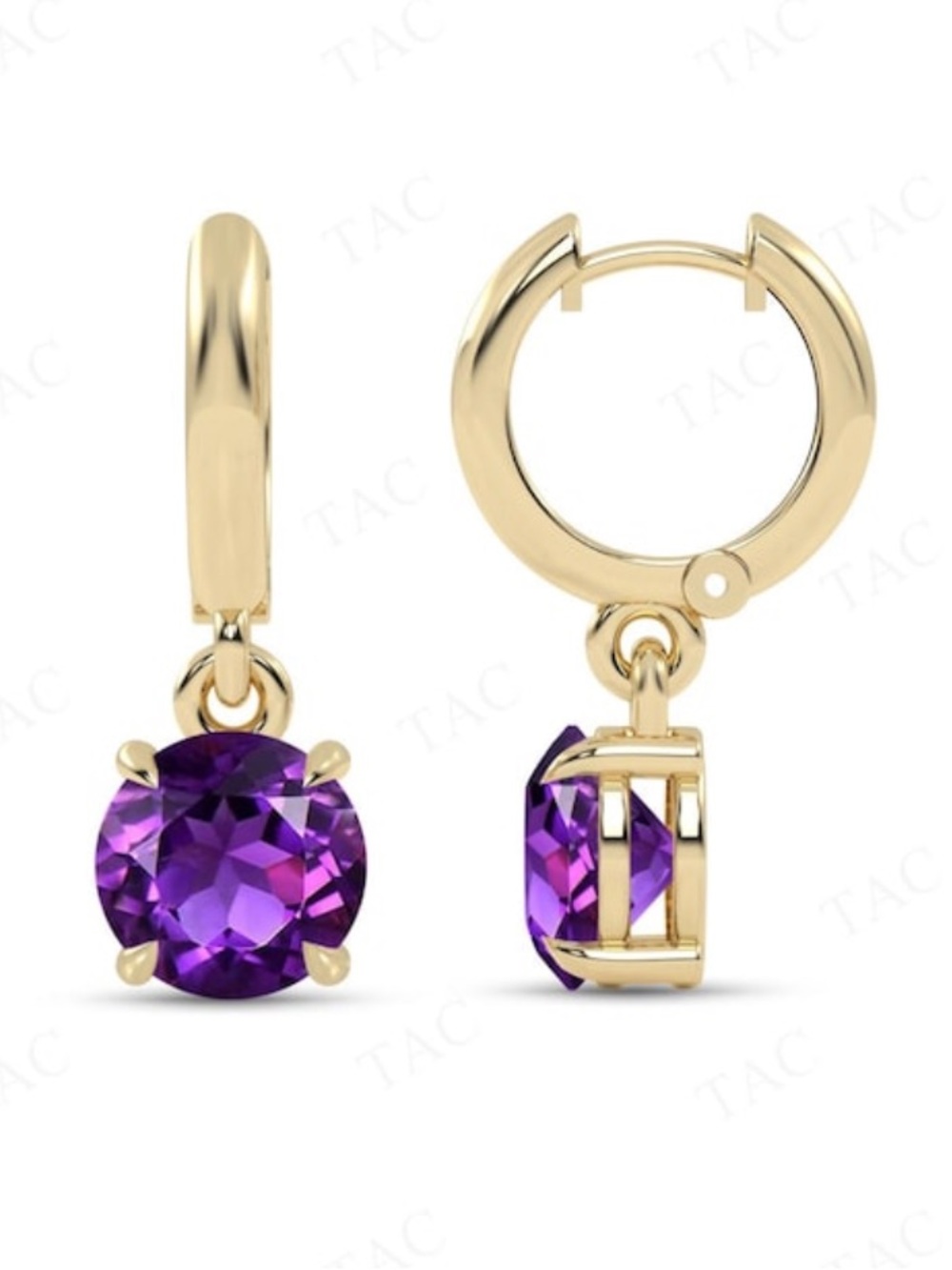 Amethyst 14K Gold Huggie Hoop Dangle Drop Earrings